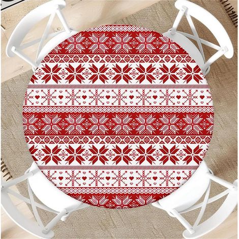 Nappe ronde avec élastique Ø 90cm - Motif patchwork rouge et blanc