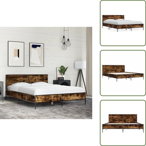 Letto con doghe in compensato - vidaXL Giroletto Rovere Fumo 140x190 cm in Legno Multistrato Metallo - Letto con supporto schiena