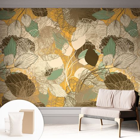 Tapete Vliestapete mit Kleber- abwaschbar - Raumgestaltung Schlafzimmer Wohnzimmer Tapete Pflanzliche Schönheit 312x219 cm (1/5)