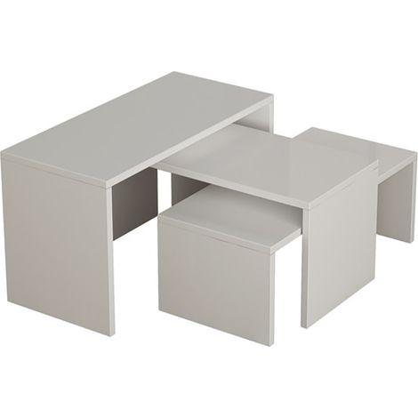 Lot de 3 Tables d'appoint gigognes, tables basses, tables multifonctions blanches différentes tailles (1/4)