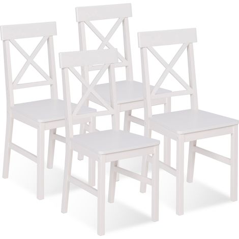 Idmarket – Lot de 4 chaises de cuisine bois blanc – Croisillons rustiques – Dimensions 42,5x43x93,5cm – Montage facile soi-même (1/5)