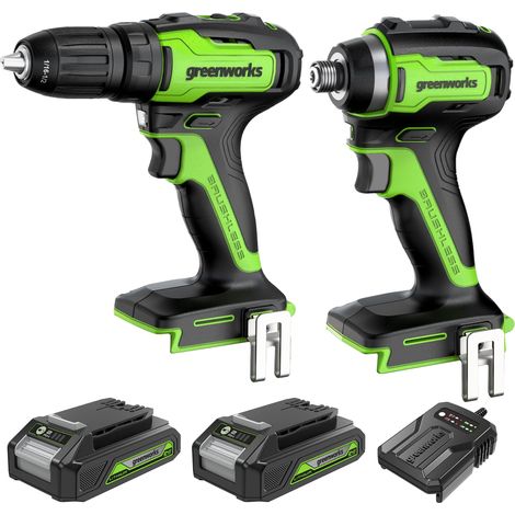 Greenworks GD24DD35K2 Trapano Avvitatore e GD24ID200 Avvitatore a Impulsi PIÙ 2 Batterie da 24V 2Ah e Caricabatterie, Garanzia 3 Anni (1/4)