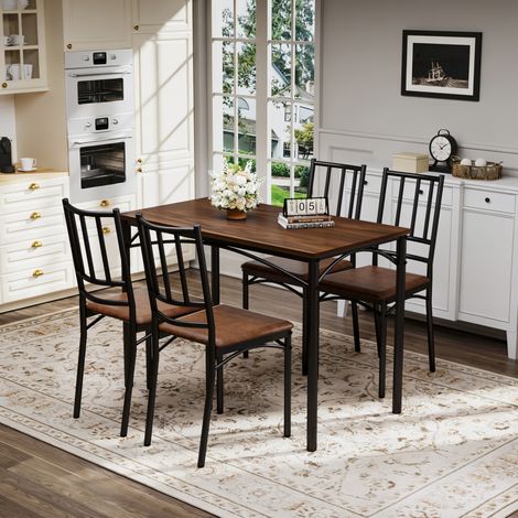 Conjunto mesa alta con 4 sillas, 110 x 60 x 76,5 cm, madera efecto nogal, REDOM (1/5)