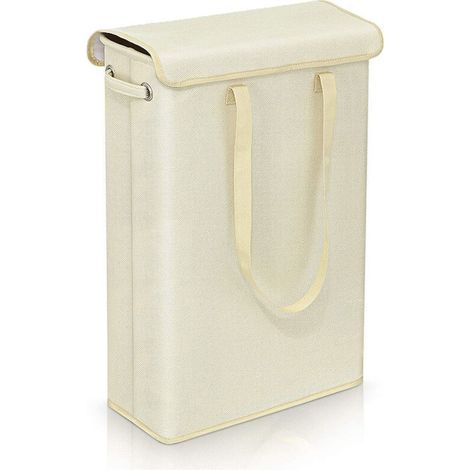 Panier à linge fin avec couvercle (beige)- 45 l - Grand panier à linge fin respirant et pliable - Grand panier de rangement pour vêtements, chambre à coucher (1/4)