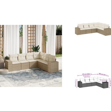 6-tlg. Garten-Sofagarnitur mit Kissen Beige Poly Rattan - Gartensorte - Gartenmöbelset - PE-Rattan Möbel - Outdoor Lounge Set - Balkonmöbel (1/3)