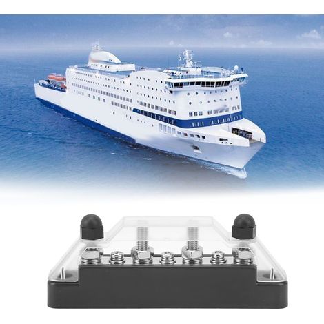 Barre omnibus 48 V 150 A à 7 canaux avec bornier de batterie à 4 broches et couvercle, adaptée aux applications automobiles et marines (livrée avec emballage à bulles interne). Noire. (1/5)