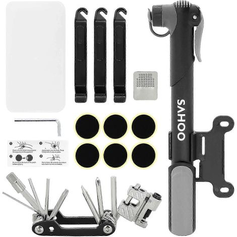 Kit d'outils de réparation portable pour VTT, kit de réparation de pneus compatible, mini-pompe d'urgence multifonctionnelle, outil d'entretien de vélo. WHBYV (1/4)