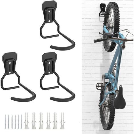 Crochet Pour Velo - Support Mural En Fer Noir - Charge Jusqu'à 45 Kg - Pour VTT Route Pliants - Lot De 3 (1/4)