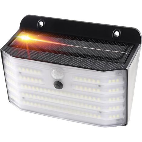 Lampes solaires pour mur extérieur, 114 LED, super lumineuses, étanches IP65, applique murale solaire avec détecteur de mouvement, applique murale de sécurité de jardin (1/5)