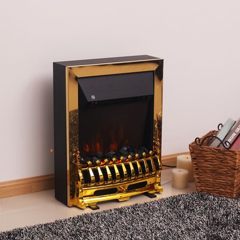 Cheminée électrique avec chauffage, cheminée décorative 1000/2000W, cheminée électrique avec effet de flamme LED, poêle électrique, or (1/4)