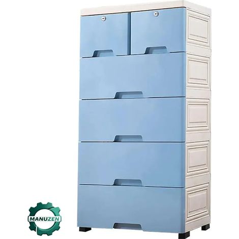 Manuzen - Desserte de rangement 6 tiroirs sur roulettes – 50 × 35 × 102 cm — Bleu (1/5)