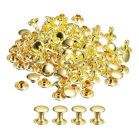 100 Sets Double Head Leather Rivets 6 x 6 mm Metal Gold (1/5)