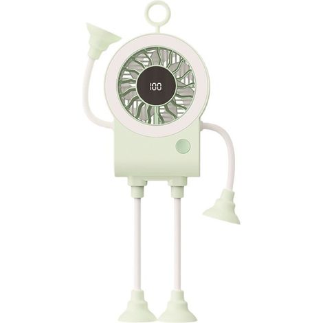 Ventilador de escritorio pequeño Con forma de robot, enfriador recargable con luz LED Ventilador de mesa pequeño con ventosa (1/5)