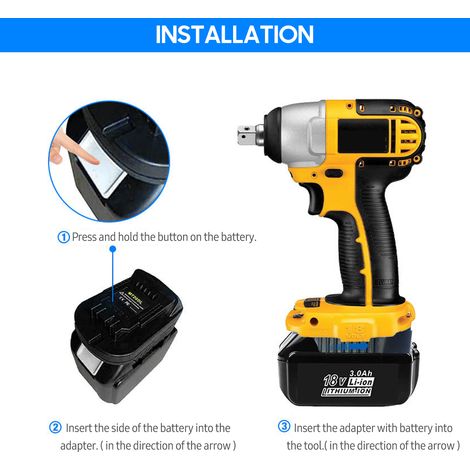 Adaptateur convertisseur de batterie de remplacement pour convertir les outils électriques au lithium Makita 18V-20V en outils électriques Dewalt 20V. (1/5)