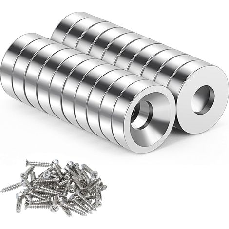Aimants 20 Pièces Aimants Forts avec Trou 10x3-3 mm Grands Ronds Forts pour Armoires de Cuisine Réfrigérateur (1/5)