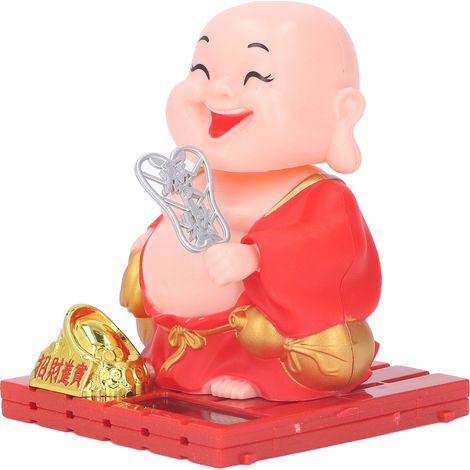 Décoration de moine avec statuette de Bouddha à main tremblante automatique à énergie solaire, figurine pour la maison ou la voiture, rouge. (1/5)