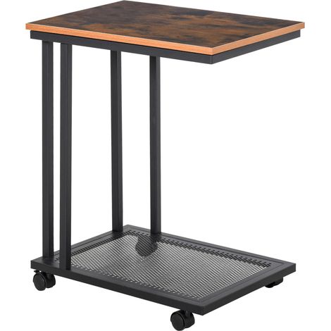 Table d'appoint HOMCOM à roulettes pour canapé, salon, chambre, style industriel rétro, table basse, bureau, métal et bois, 51 x 36 x 65 cm, naturel et noir