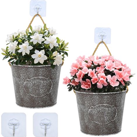 2 Pièces Pots de Fleurs à Suspendre, Jardinières Murales Porte-jardinière Semi-Circulaire Pots de Fleurs à Suspendre Rétro Métal avec 4 Crochet, Décoration Murale pour Intérieur Balcon (1/5)