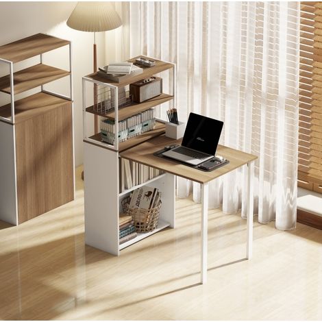 Scrivania pieghevole con ripiani in legno 105 cm OKMYHOME (1/4)