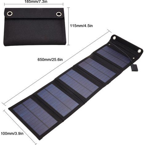 Panneau solaire USB portable en silicium monocristallin 15 W pour le camping et la randonnée, avec chargeur de téléphone portable et panneaux pliables et amovibles. (1/5)