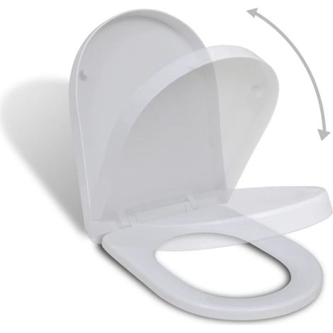 Siège de toilette abattant avec couvercle à fermeture en douceur carré Blanc (1/5)