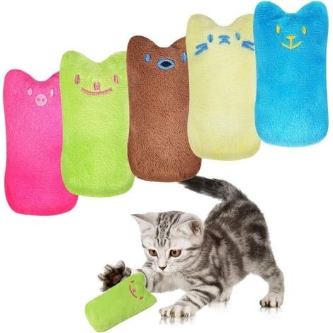 5 PCS Jouet en Peluche Catnip, Jouet Herbe à Chat Coussin Valériane pour Chat, Interactif Chat Oreiller, à MâCher et à Nettoyer Les Dents, Cataire Jouets pour Chat d'intérieur pour Chat Chaton (1/5)