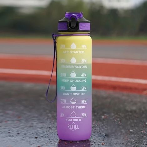 Bouteille sportive gobelet plastique 1000ML Jaune&Violet (1/5)