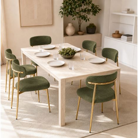 Set di 6 sedie da pranzo imbottite, struttura in metallo dorato, seduta 50 x 46 cm, verde (1/5)