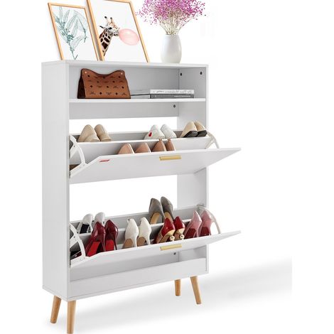 Meuble de Rangement à Chaussures avec 2 Abattants Armoire à Chaussures Grande Capacité avec Compartiment Supérieur Range-Chaussures pour Talons Bottes Meuble d'Entrée Couloir Salon 80x24x120 cm (1/5)