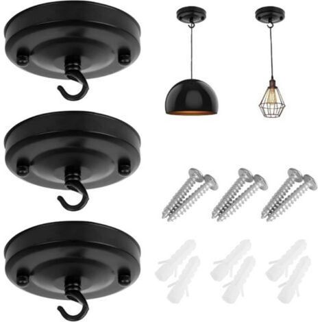 Rosace de plafond vintage noirLot de 3 plaques décoratives pour lustre, diamètre 10 cm, finition élégante et intemporelle (1/4)