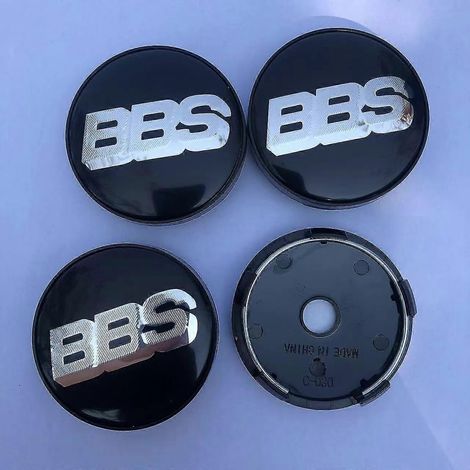 Lot de 4 cache-moyeux de roue BBS en alliage, 60 mm, noir/argent (1/2)