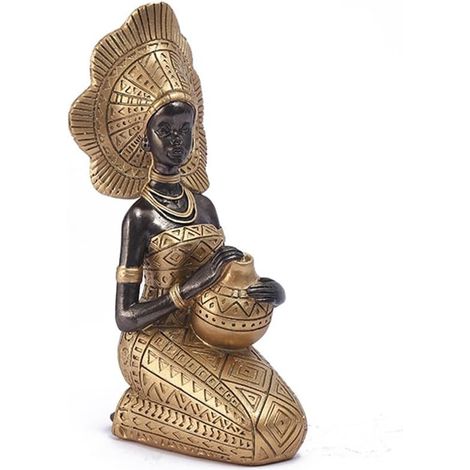 Statue en RéSine DéCor Figurines RéTro Femmes Africaines Tenant des Pots de Poterie Maison Chambre Bureau Articles de Collection, Or (1/5)