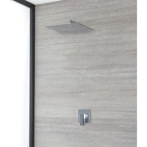 Kubix - Mitigeur Mécanique à 1 Fonction avec Pommeau Mural Carré Pluie de 30 cm - Chromé (1/5)