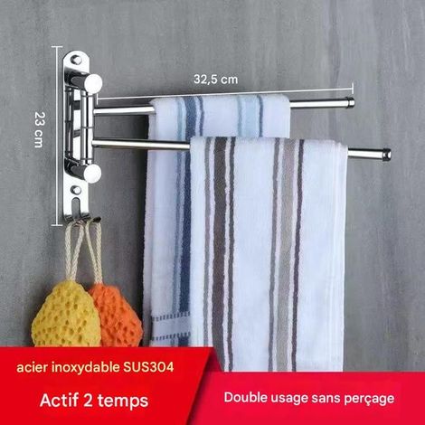 1 porte-serviettes mural rotatif, surface polie, porte-serviettes de salle de bain antirouille, porte-serviettes rotatif en acier inoxydable (argent)