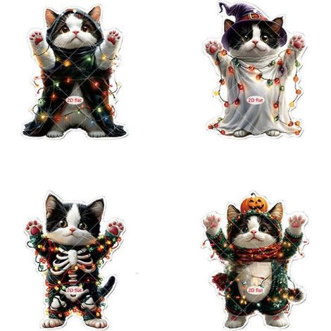 Schwarze Skelettkatze als Acryl-Hängefigur – Halloween-Deko für Auto, Rückspiegel, Zuhause, Tasche & Geschenk (1 Stück) Mehrfarbig (1/5)