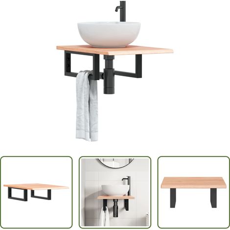 Étagère de lavabo - Étagère de vasque murale acier et bois de chêne massif (1/5)