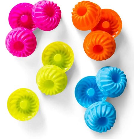 12 moules à cake miniatures en silicone réutilisables pour muffins et cupcakes, pour gâteaux, desserts, chocolat, pudding et gelée (4 couleurs) (1/5)