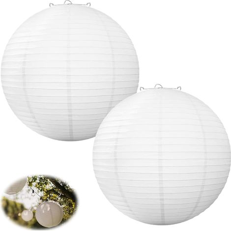 Lot De 2 Lanterne Papier Blanc, Abat-Jour De Lanterne En Papier Japonais Chinois, Suspension Rondes Boule Papiers, Décoration Pour Fête De Mariage, Jardin De Mariage, Diamètre 20 Cm (1/5)