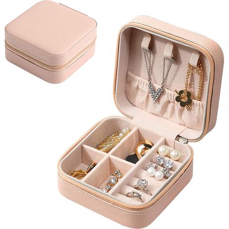 Portable jewelry box, storage box, packaging box, suitable for rings, necklaces and bracelets, pink.