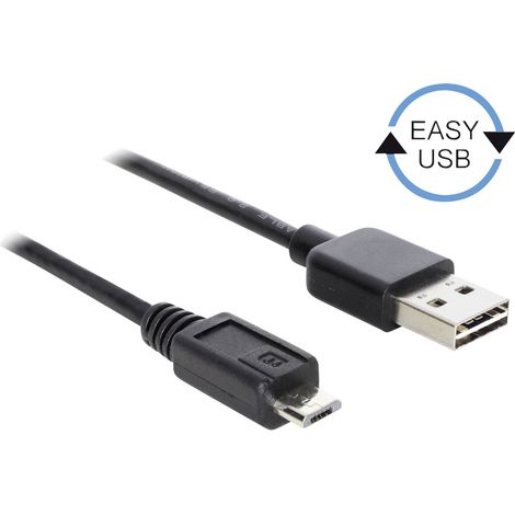 Delock USB-Kabel USB 2.0 USB-A Stecker, USB-Micro-B Stecker 5.00 m Schwarz beidseitig verwendbarer (1/4)