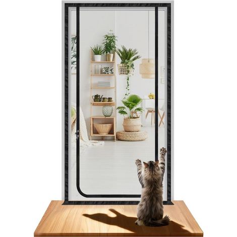 Porte moustiquaire pour Chat, Filet pour Chat Porte d'écran en Maille empêchant Les Chats de Courir, avec Fermeture éclair, 80x200 cm (1/5)
