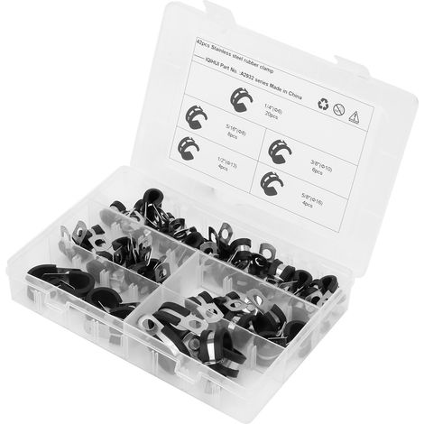 42-teiliges Sortiment an R-Rohrschellen aus Edelstahl, 5 Größen: 1/4 Zoll, 3/8 Zoll, 1/2 Zoll, 5/8 Zoll, 5/16 Zoll (1/5)