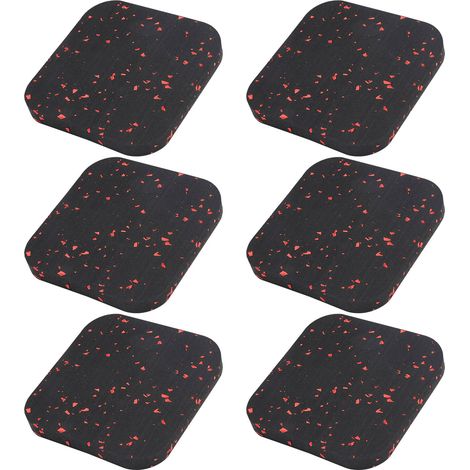 Lot de 6 tapis de course en caoutchouc avec coussin d'insonorisation, pour appareils de fitness et équipements d'exercice (noir et rouge). (1/5)