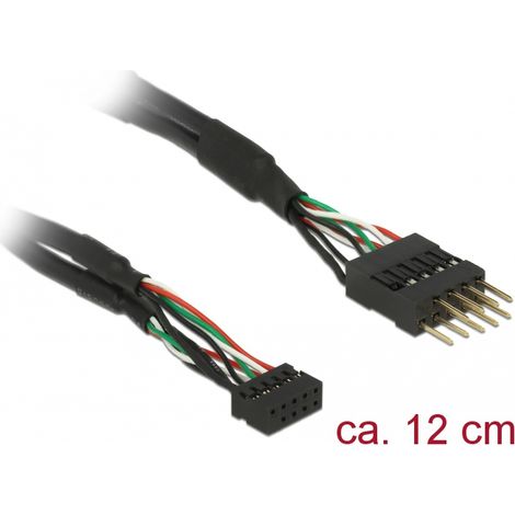 Delock Base de conexiones de cable USB 2.0 hembra de 2,00 mm y 10 contactos  Base de conexiones USB 2.0 macho de 2,54 mm, 10 contactos y 12 cm