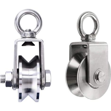 Lot de 2 poulies simples, galet en acier inoxydable 304 avec crochet pivotant, adaptées aux câbles et cordes métalliques, pour une utilisation intérieure ou extérieure, diamètre de la roulette : 48 mm (1/5)
