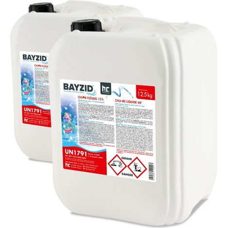 Höfer Chemie Gmbh – Lot de 2 bidons de chlore liquide 12,5 kg – Concentration 13% – Désinfectant chloré pour piscines privées et publiques