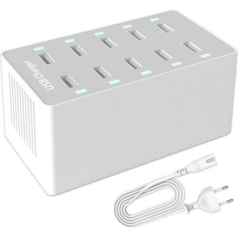 Station de Charge USB, hub Chargeur USB de 50 W à 10 Ports, Chargeur USB multiport avec Smart Detect, Compatible avec iPhone, Galaxy, Tablette iPad et Autres appareils de Charge USB (1/5)