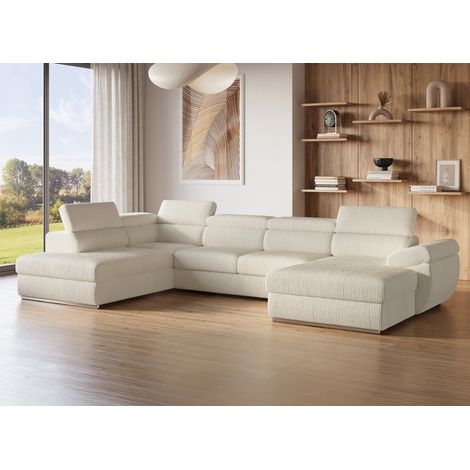 Deco In Paris – Canapé panoramique convertible avec coffre de rangement en velours côtelé épais – Design contemporain – Assise moelleuse pour couchage occasionnel