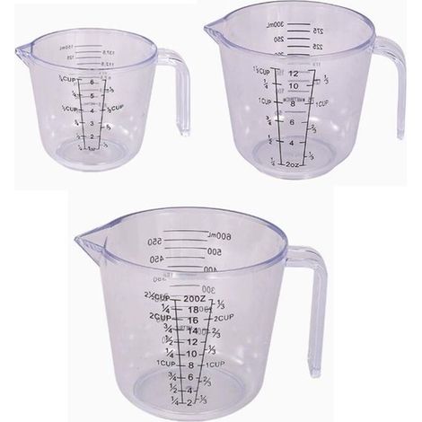 Verres doseurs - 3 pièces - Ensemble de verres doseurs - Plastique - Avec échelle - Verre doseur - Pot doseur - Pots doseurs - Peser & Mesurer - Adapté aux cuisines et à la pâtisserie - 150 ml, 300 ml (1/5)