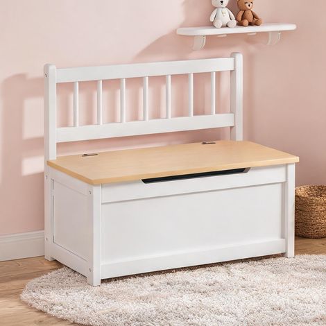 Banc coffre de rangement enfant en bois avec dossier branco (1/5)
